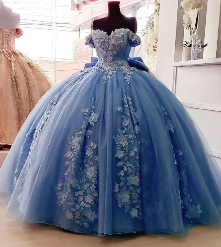 Affordable Women's Apparel Blue gorgeous exquisite floral applique strapless long prom dress evening gown quinceanera dress sweet 16 years old dress gh930