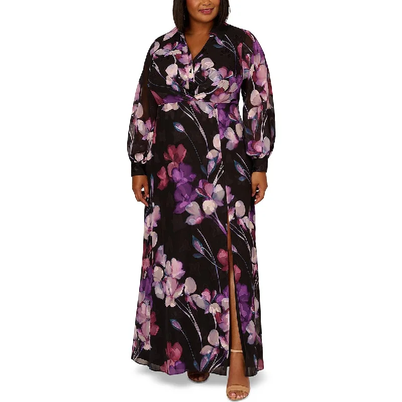 Women's Luxury Garments Adrianna Papell Womens Floral Print Maxi Shirtdress