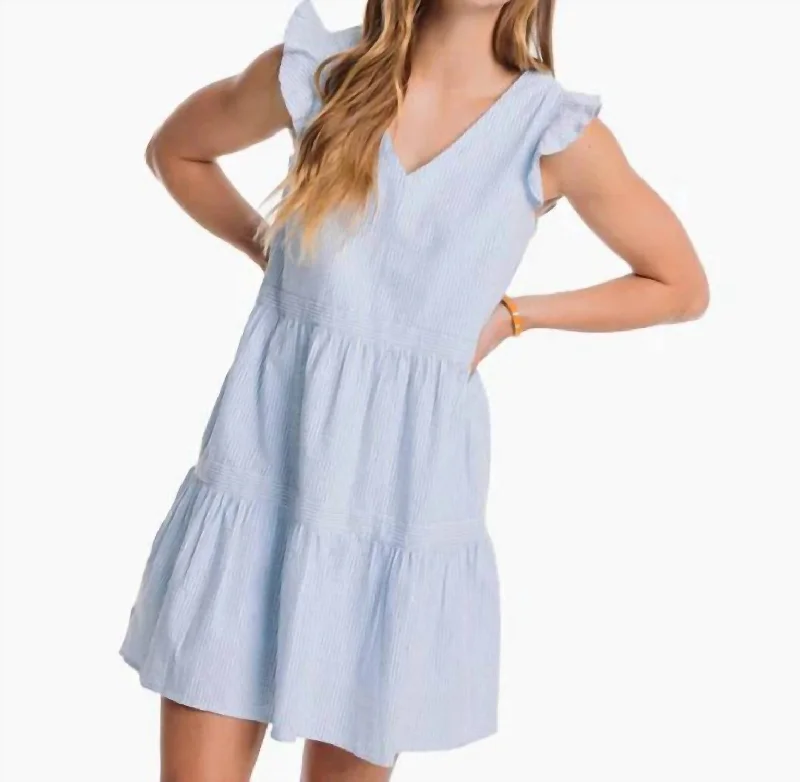 Women's Office Clothing Evelyn Seersucker Tiered Dress In Sky Blue