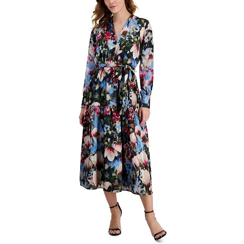 Women's Transitional Attire Anne Klein Womens Satin Floral Midi Dress