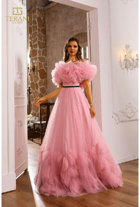 Women's Trendy Casual Outfit Terani Couture 251P4090 Ruffle Ball Gown Long Formal Prom Dress