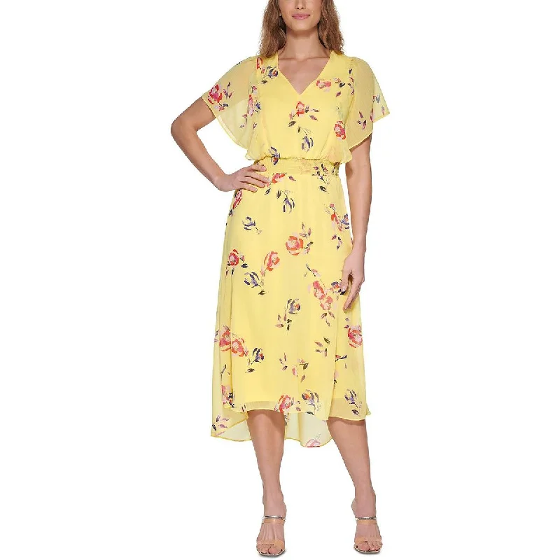 High Street Women's Fashion for Trendy Shoppers DKNY Womens Floral Fit & Flare Midi Dress