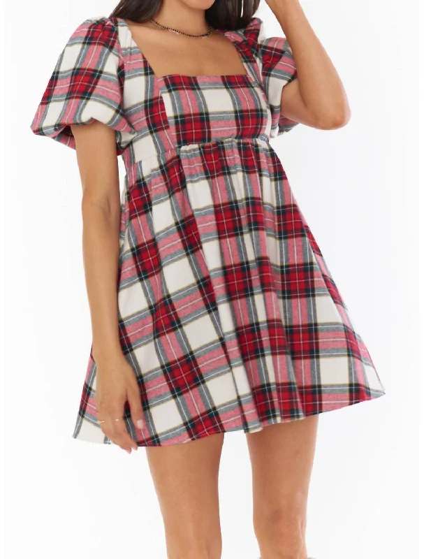 Women's Comfy Attire For Lounging Smitten Baby Doll Dress In Winter Plaid
