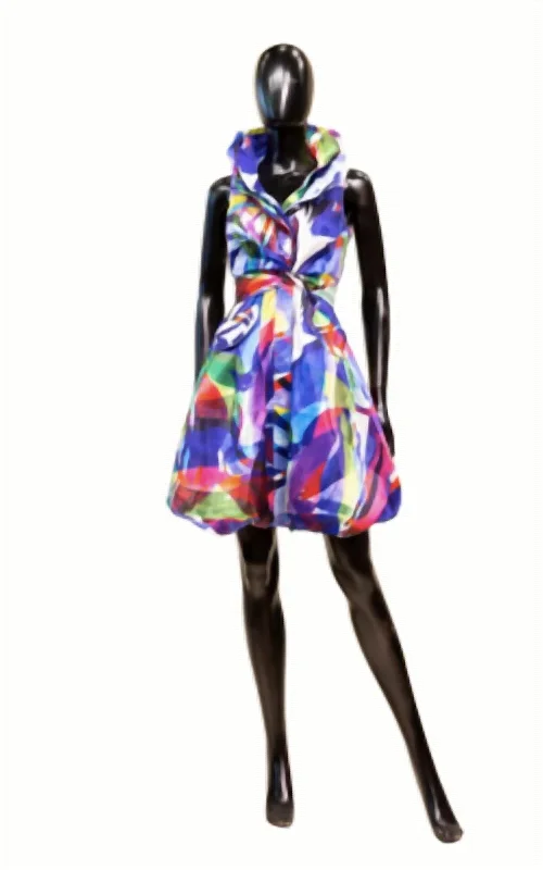 Summer Deals Print Bubble Dress In Blue Multi