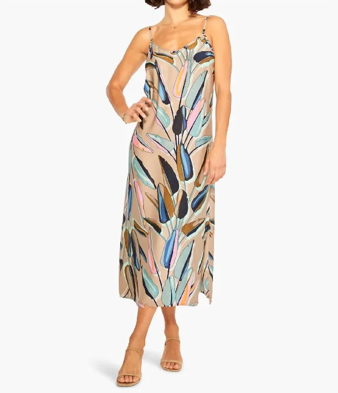 Women's Clothing Brands Banana Leaves Slip Dress In Aqua Multi