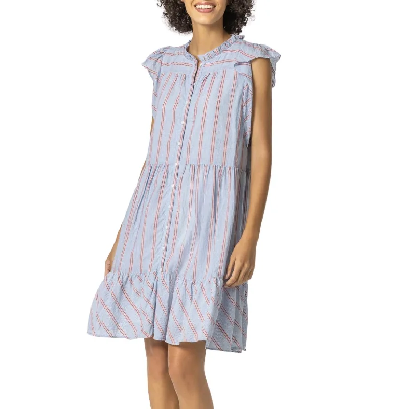 Refined Look Button Down Peplum Dress In Tide Stripe