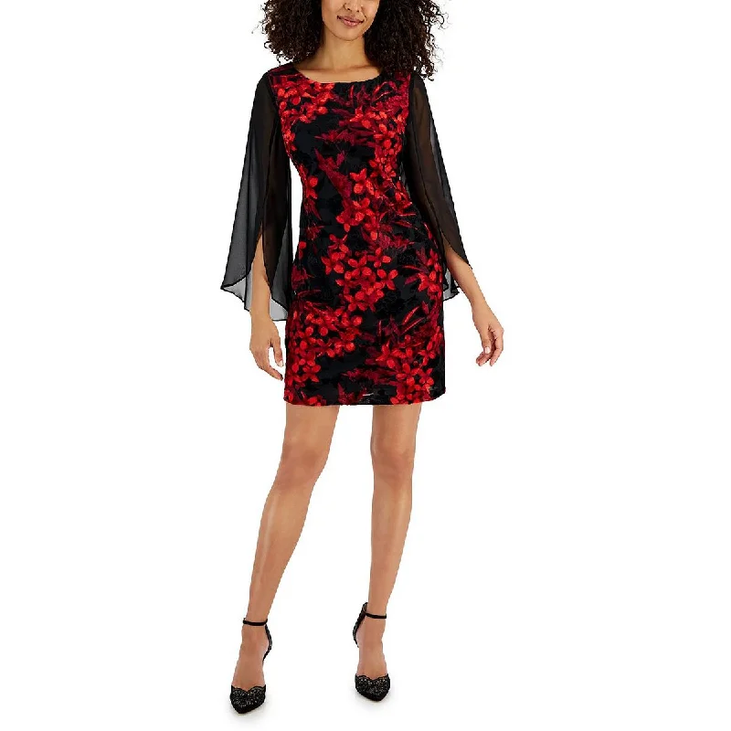 Women's Holiday Clothing Connected Apparel Womens Petites Floral Print Mini Sheath Dress