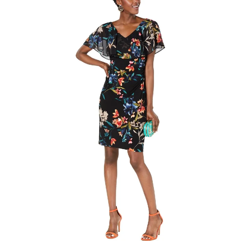 Women's Athletic Outfit Connected Apparel Womens Floral Print Cape Sleeves Cocktail Dress