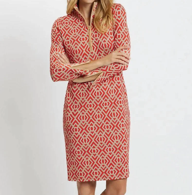 Beat The Heat In Tropical Styles Anna Dress In Garden Lattice Paprika
