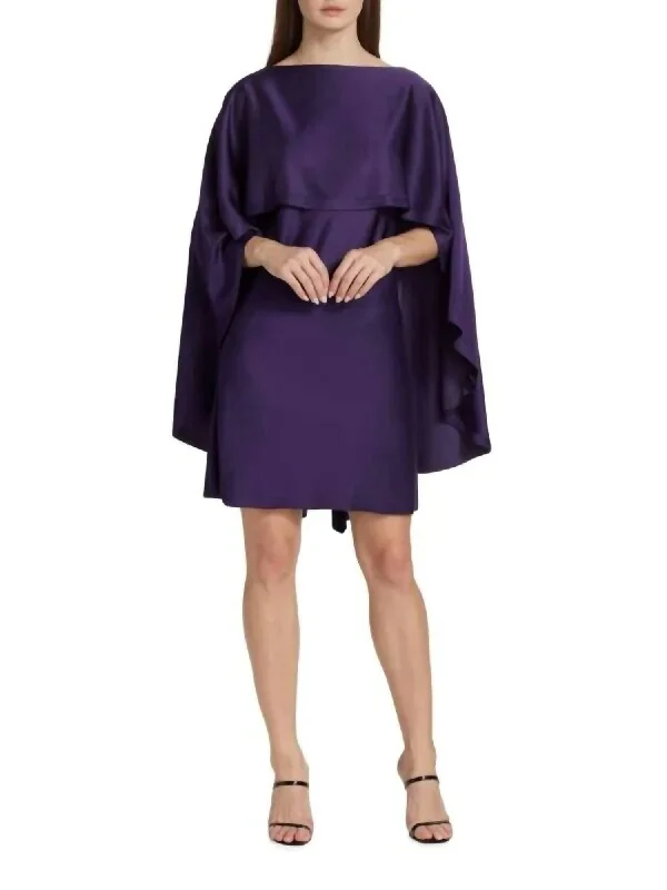 Comfortable Garments For Women Textured Crepe Day Dress In Plum