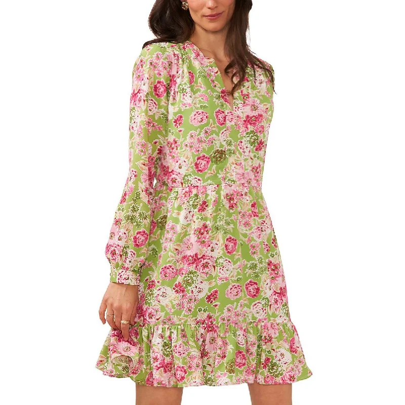 Women's Chic Outerwear Outfit Vince Camuto Womens Floral Midi Shift Dress