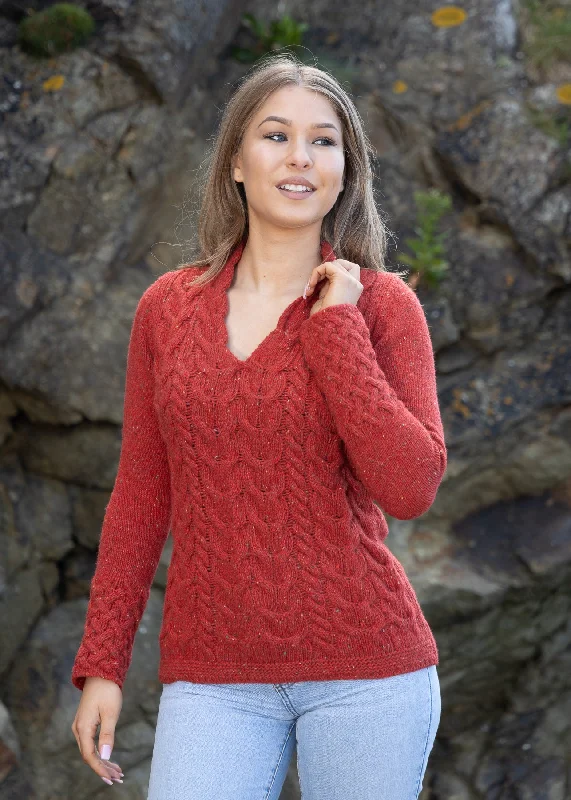 Sale Clothes Online Horseshoe V Neck Aran Sweater | Chilli