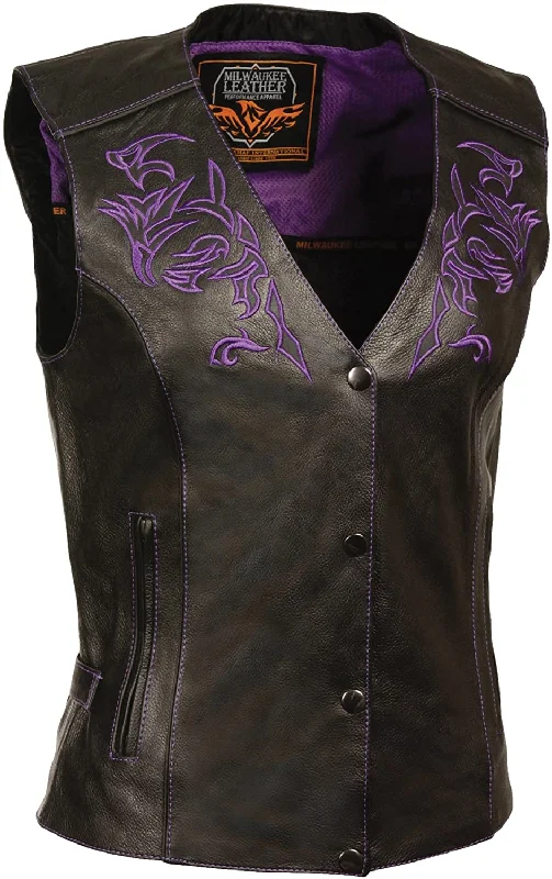 Women's Outerwear Attire Milwaukee Leather ML1293 Women's Black and Purple ‘Wing Studded’ Leather Vest