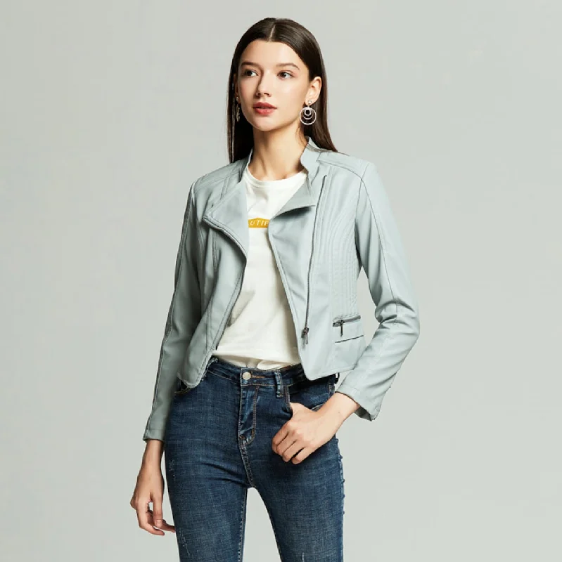 Modern Women's Fashion with Vintage Touches Womens Slim Fit Cropped Biker Jacket