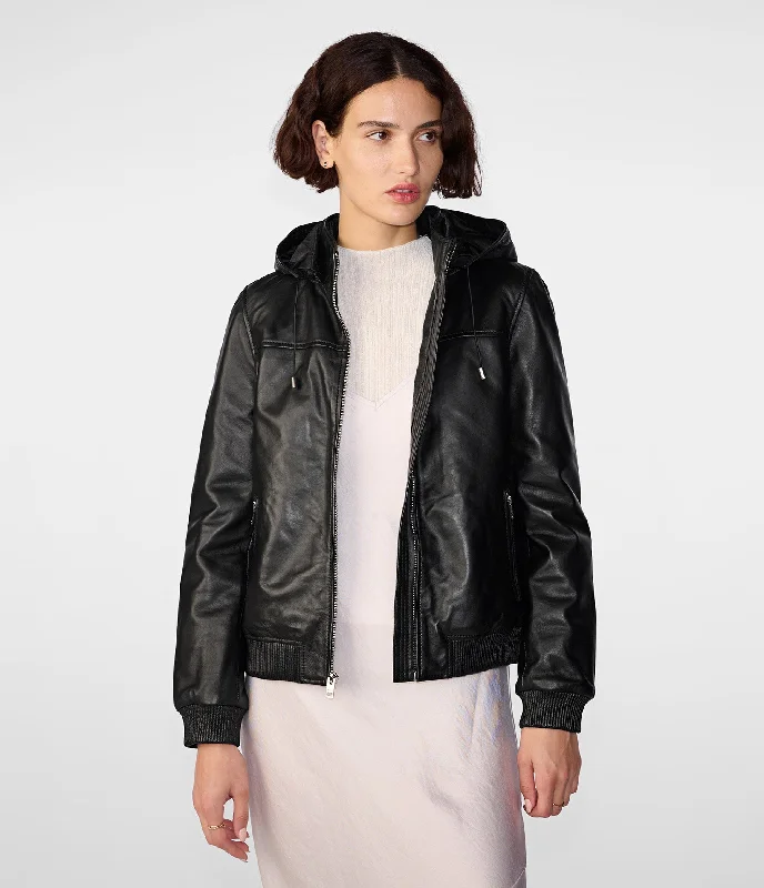 Online Boutiques Affordable Kaylee Hooded Leather Jacket