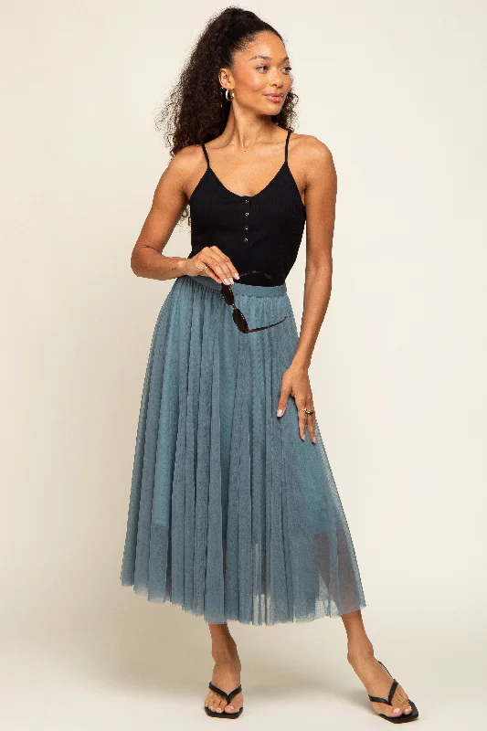 Women's Seasonal Garments Teal Tulle Midi Skirt