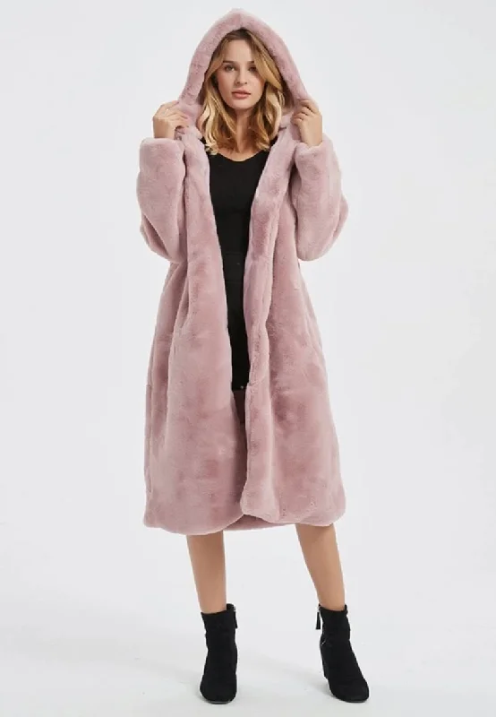 Best Clearance Sales Right Now Womens Hooded Faux Fur Coat with Pockets