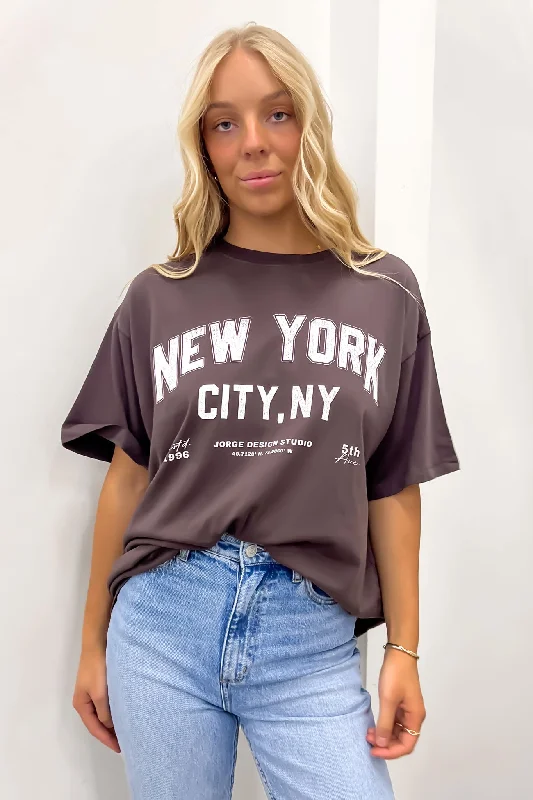 Relaxed Fit Women's Fashion New York Tee Washed Black