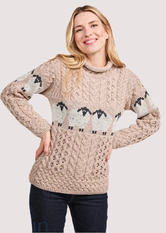 High-Quality Women's Fashion Dresses Aran Merino Wool Sheep Sweater | Oatmeal