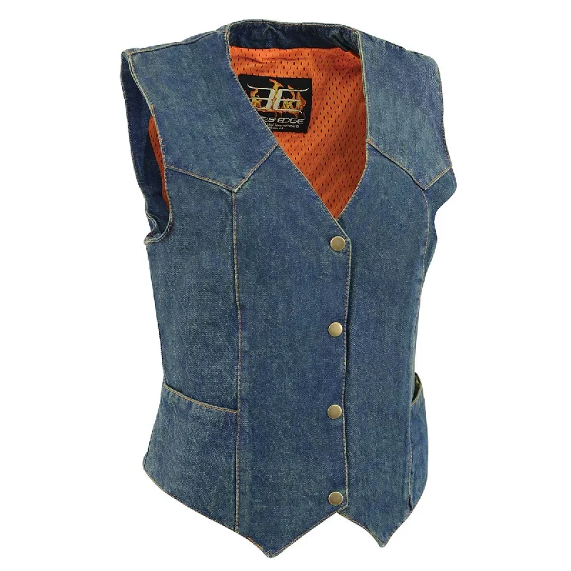 Seasonal Women's Fashion Trends Milwaukee Leather MDL4000 Women's Blue Plain Side 4 Snap Front Denim Vest