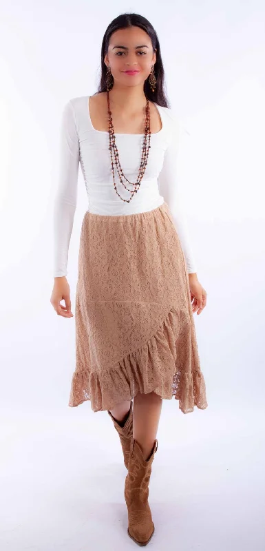 Modern Women's Fashion with Vintage Touches Scully Womens Faux Wrap Taupe Cotton Blend Skirt