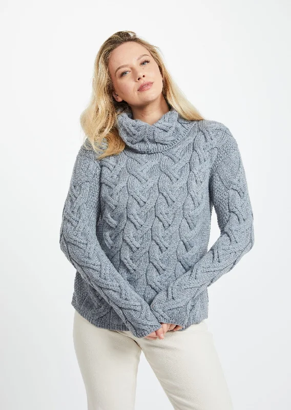 Women's Clothing for Every Season and Trend Aran Cowl Neck Chunky Sweater | Ocean Grey Women's Clothing for Every Season and Trend Aran Cowl Neck Chunky Sweater | Ocean Grey
