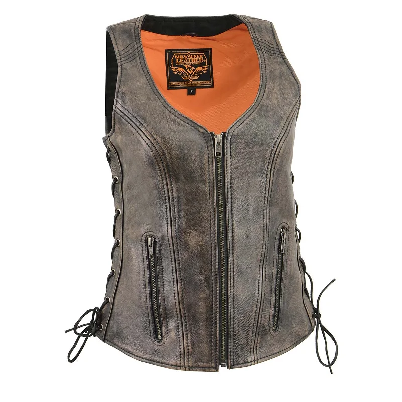 Women's Clothing for All Occasions Milwaukee Leather Women's Distress Brown Leather V-Neck Motorcycle Rider Vest with Side Lace MLL4531