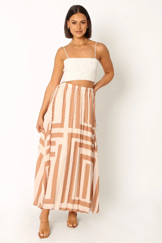 Modern Women's Apparel Elke Pleat Midi Skirt - Tan