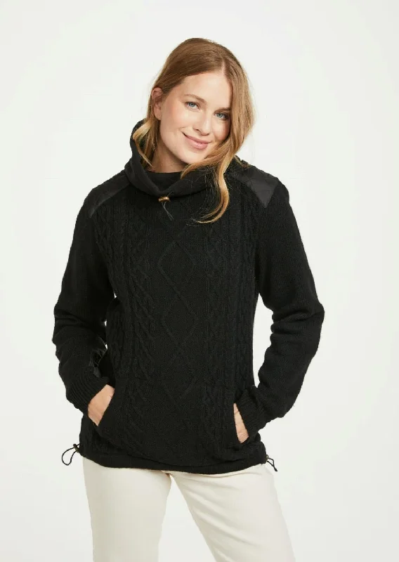 Versatile Women's Clothing for All Occasions Women's Lined Aran Cowlneck Sweater | Black - Clearance Versatile Women's Clothing for All Occasions Women's Lined Aran Cowlneck Sweater | Black - Clearance