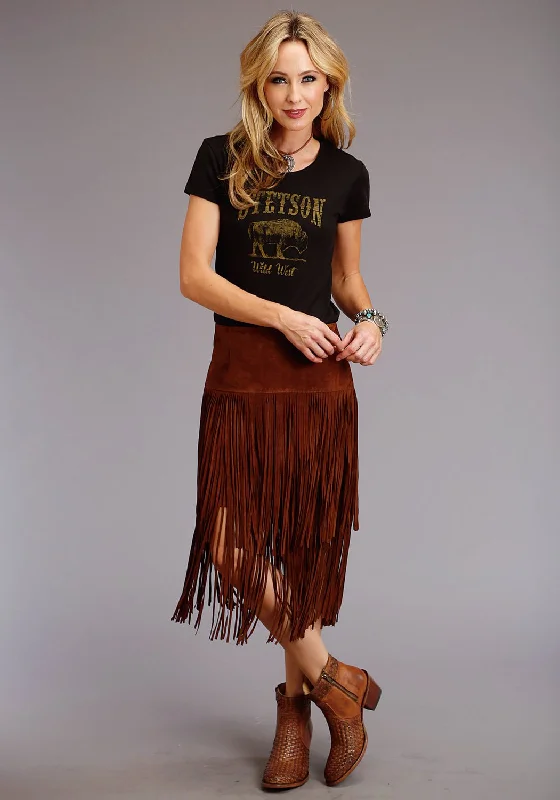 High-Quality Women's Fashion Dresses Stetson Womens Long Fringe Brown Leather Skirt High-Quality Women's Fashion Dresses Stetson Womens Long Fringe Brown Leather Skirt