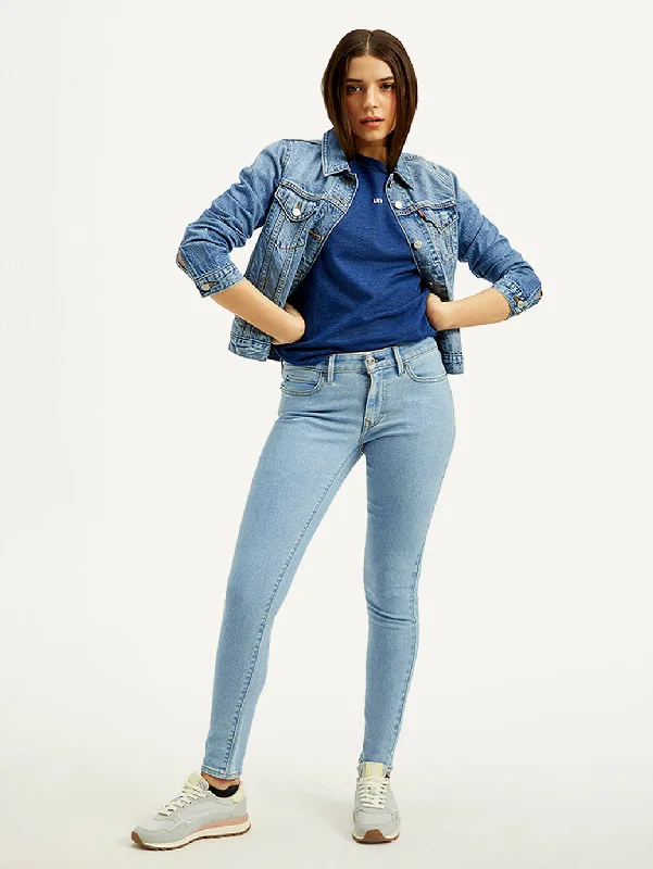 Trendy Casual Outfits Women's Mid Rise Skinny Fit Light Blue Jeans