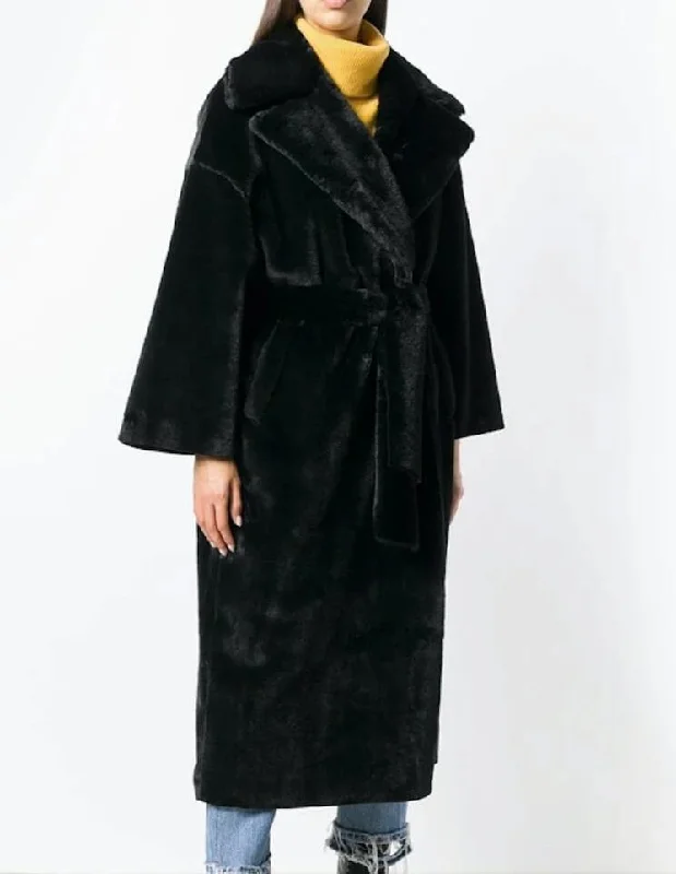 Clothing Store Womens Faux Fur Belted Trench Coat