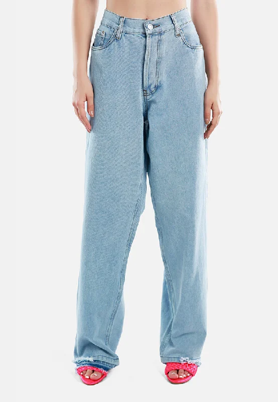 Women's Plus-Size Clothes Ripped Wide Leg Denim Trousers