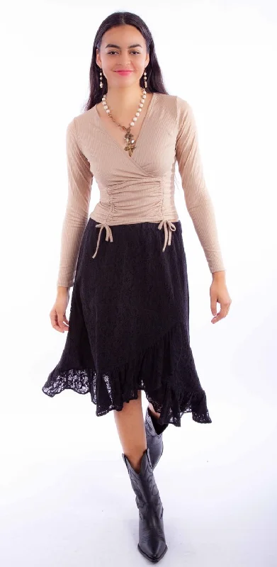 Modern Women's Fashion with Vintage Touches Scully Womens Faux Wrap Black Cotton Blend Skirt Modern Women's Fashion with Vintage Touches Scully Womens Faux Wrap Black Cotton Blend Skirt
