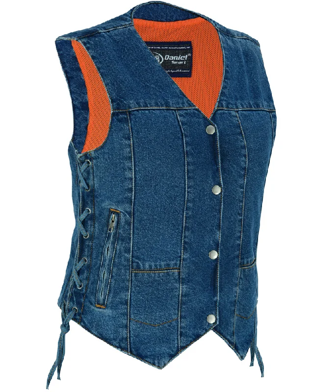 Chic Women's Outfit DM948 Women's 6 Pocket Denim Utility Vest - Blue