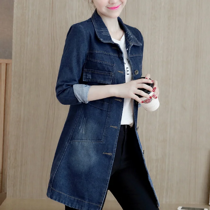 Versatile Women's Fashion Womens Mid Length Denim Jacket