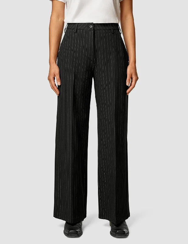 Women's Clothing Boutique Essential Pants Wide Black Silver Pinstripe