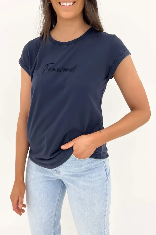 Women's Street Style Casual Wear Signature Tee Navy