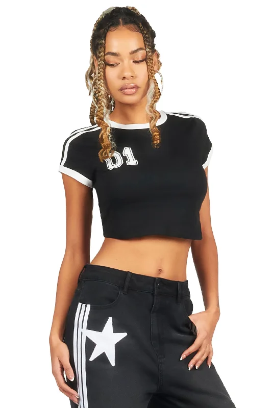 Women's High Street Fashion Jeanine Black Crop T-Shirt