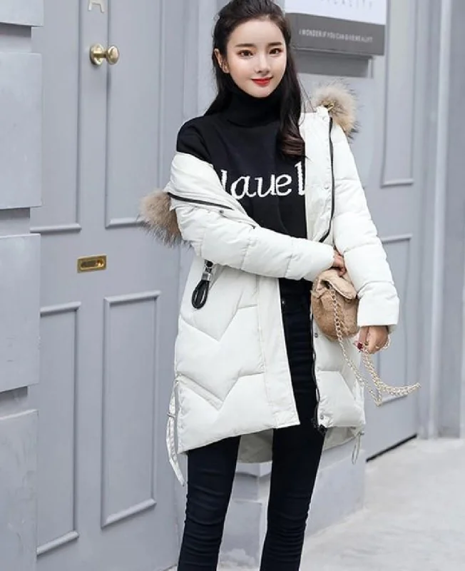 Women's Classic Outfit Womens Casual Puffer Coat with Faux Fur Hood