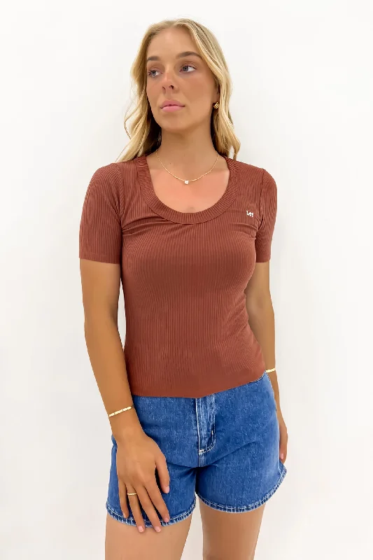 Women's Travel Attire Scoop Slim Rib Tee Terracotta