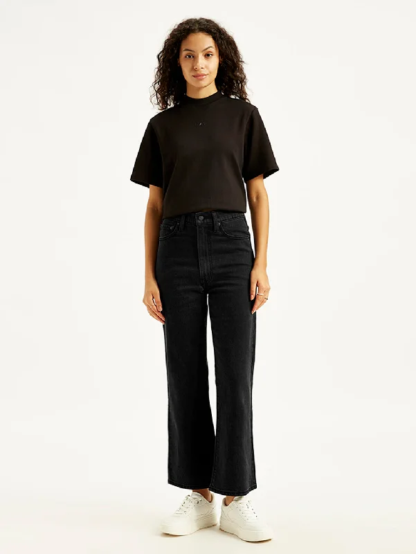 Women's Activewear Outfit Women's High Rise Ribcage Crop Bootcut Black Jeans