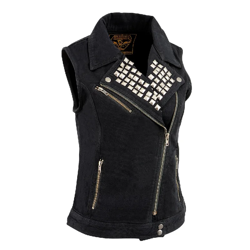 Trendy Casual Outfits Milwaukee Leather MDL4030 Women's Black Denim Zipper Front Motorcycle Vest with Studded Spikes