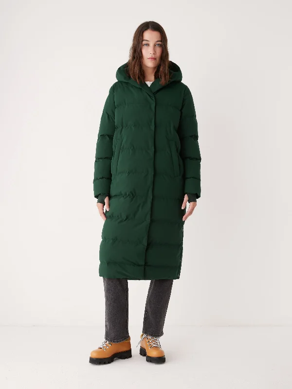 Women's Evening Wear Attire The Highland Long Puffer Coat in Forest Green