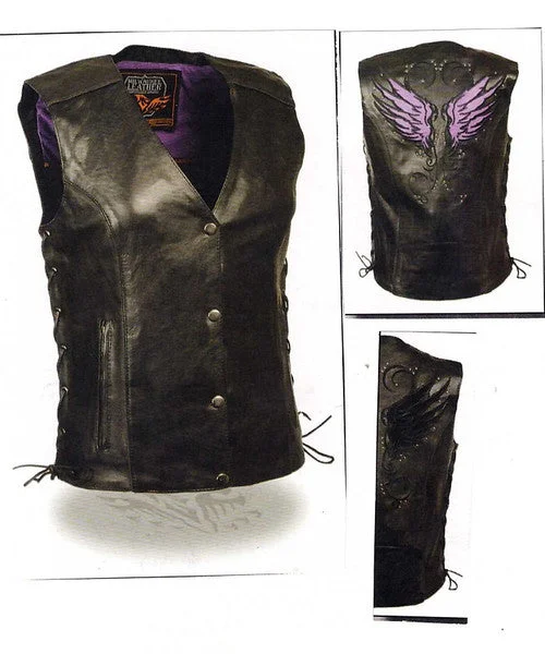 Women's Vintage-Inspired Outfit Ladies Wing Embroidery Vest Soft Leather 4505 WV Wing