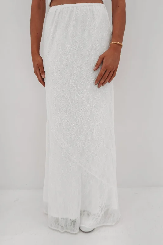 Luxury Women's Clothing Camile Lace Maxi Skirt White