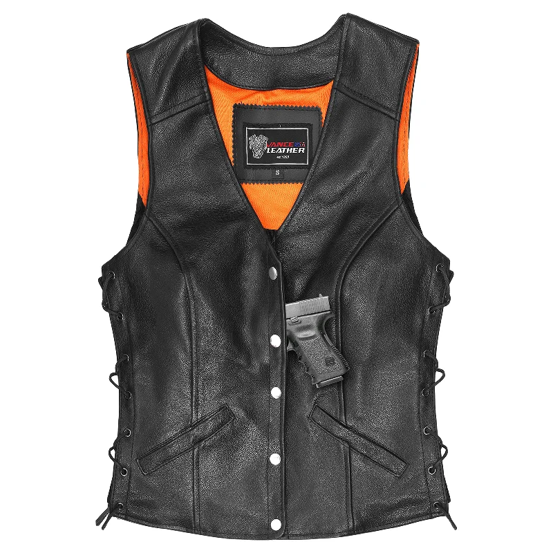 Comfortable Women's Apparel VL1048 Premium Leather Ladies Five-Snap Lace Side Vest