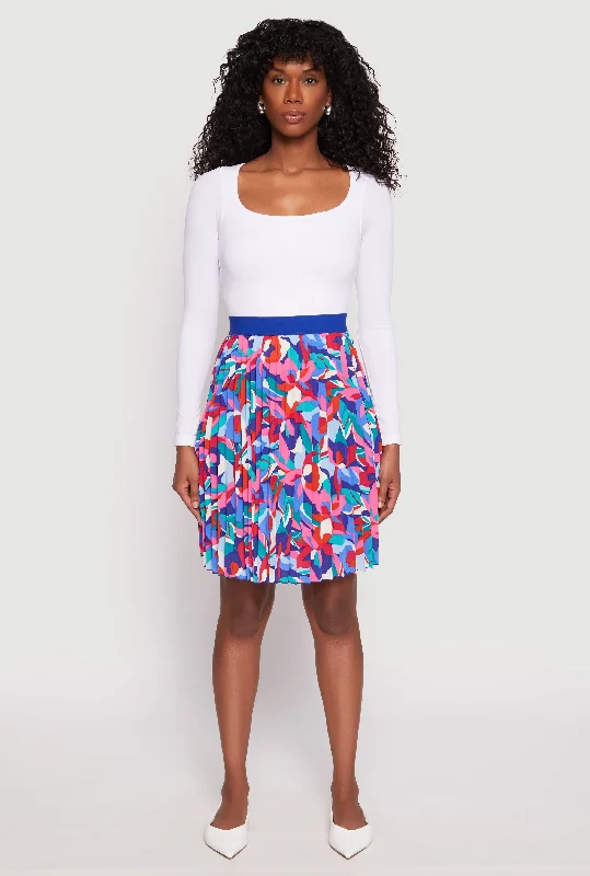 Affordable Women's Clothes Abstract Print Pleated Skirt