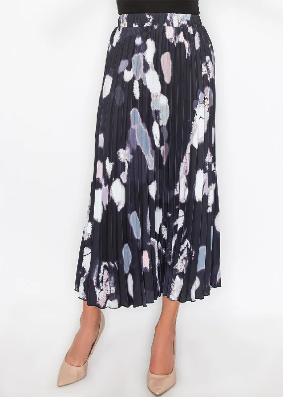 Women's Vacation Garments Abstract Pleated Black Midi Skirt