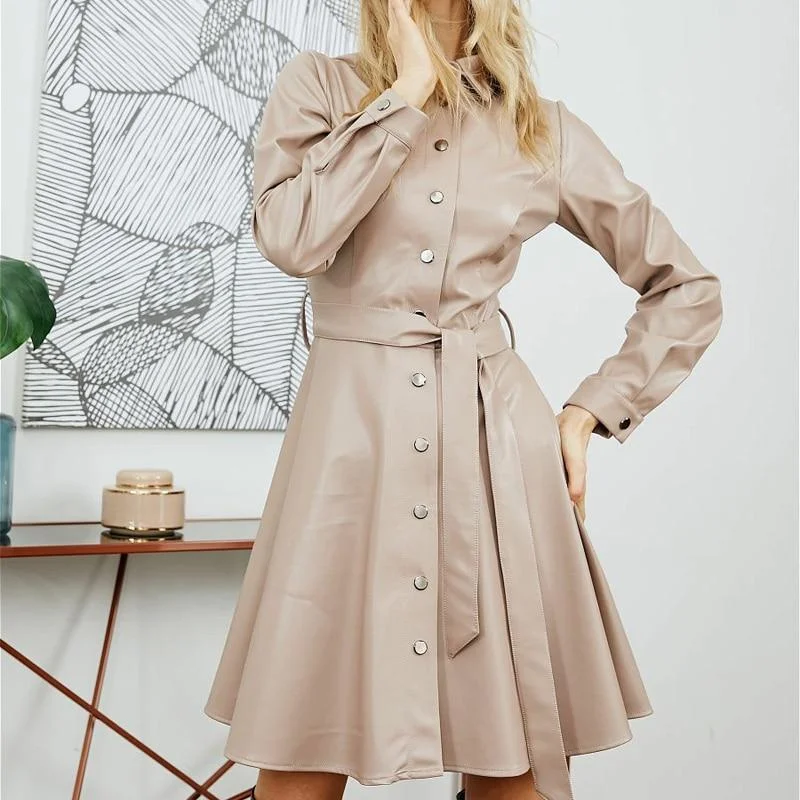 Stylish Outerwear Clothes For Women FashionSierra - Fashion Belt Rivet Buttoned Down Mini Dresses